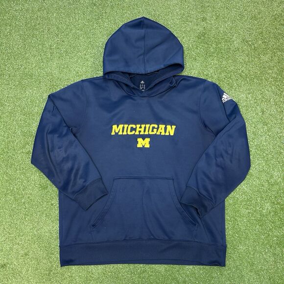 Michigan Wolverines Hoodie Men XL Navy Adidas Climawarm NCAA Pullover Sweatshirt - Picture 1 of 8